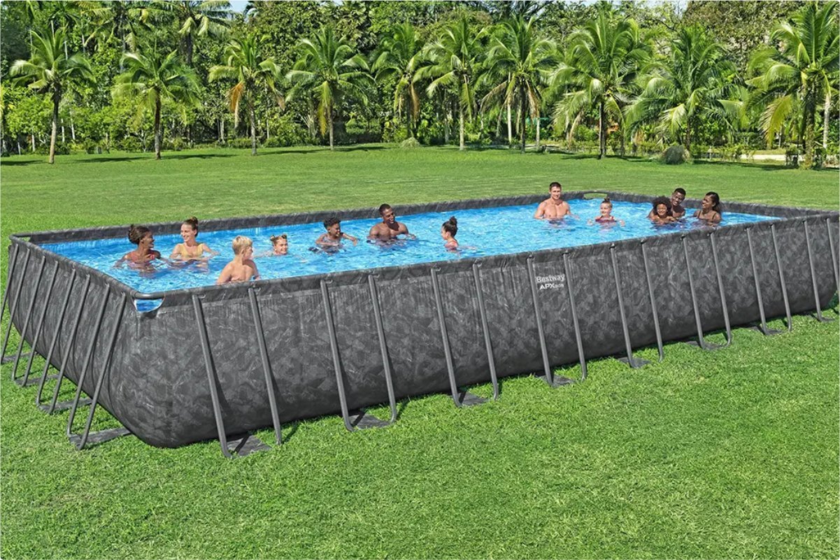 Inflatable water park on lakefront resort