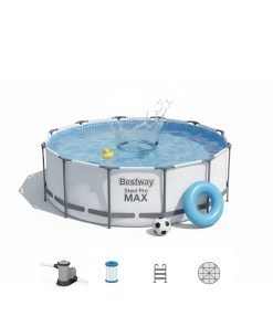 Bestway 5612X | Size 14.0 x 14.0 x 4.00 Ft | Steel Pro MAX Round Metal Frame Portable Ready-Made Swimming Pool