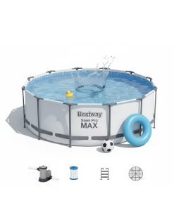 Bestway 5612Z | Size 16.0 x 16.0 x 4.00 Ft | Steel Pro MAX Round Metal Frame Portable Ready-Made Swimming Pool