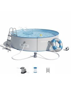 Bestway 56386W | Size 15.09 x 15.09 x 2.09 Ft | Hydrium Steel Round Metal Frame Portable Ready-Made Swimming Pool