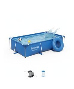 Bestway 56411 | Size 9.1 x 6.7 x 2.10 Ft | Steel Pro Rectangular Metal Frame Portable Ready-Made Swimming Pool