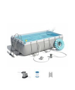 Bestway 56441 | Size 13.3 x 6.5 x 3.20 Ft | Power Steel Rectangular Metal Frame Portable Ready-Made Swimming Pool