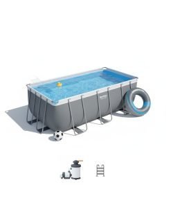 Bestway 56442 | Size 13.3 x 6.7 x 3.30 Ft | Power Steel Rectangular Metal Frame Portable Ready-Made Swimming Pool