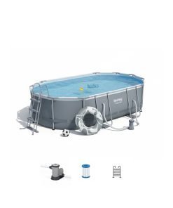 Bestway 56448 | Size 16.0 x 10.0 x 3.50 Ft | Power Steel Oval Metal Frame Portable Ready-Made Swimming Pool