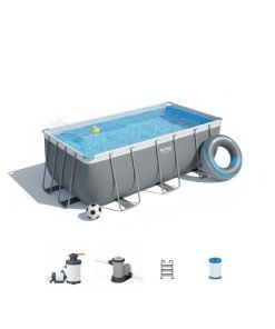 Bestway 56456 | Size 13.6 x 6.7 x 4.00 Ft | Power Steel Rectangular Metal Frame Portable Ready-Made Swimming Pool