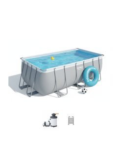 Bestway 56457 | Size 13.6 x 6.7 x 4.00 Ft | Power Steel Rectangular Metal Frame Portable Ready-Made Swimming Pool