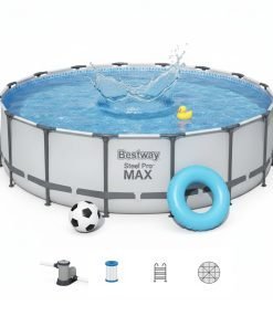 Bestway 56462 | Size 17.8 x 17.8 x 4.00 Ft | Steel Pro MAX Round Metal Frame Portable Ready-Made Swimming Pool