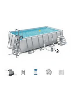 Bestway 56465 | Size 18.0 x 8.98 x 4.00 Ft | Power Steel Rectangular Metal Frame Portable Ready-Made Swimming Pool