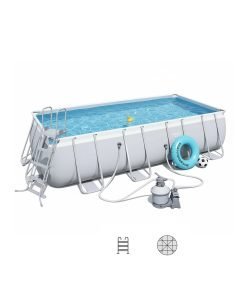 Bestway 56466 | Size 18.0 x 8.98 x 4.00 Ft | Power Steel Rectangular Metal Frame Portable Ready-Made Swimming Pool