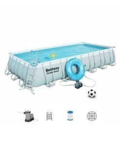Bestway 56474 | Size 24.0 x 12.0 x 4.30 Ft | Power Steel Rectangular Metal Frame Portable Ready-Made Swimming Pool