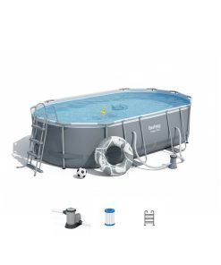 Bestway 56620 | Size 13.11 x 8.2 x 3.28 Ft | Power Steel Oval Metal Frame Portable Ready-Made Swimming Pool