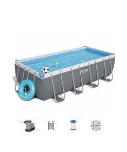 Bestway 56670 | Size 16.0 x 8.0 x 4.00 Ft | Power Steel Rectangular Metal Frame Portable Ready-Made Swimming Pool