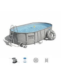 Bestway 56716 | Size 18.0 x 9.0 x 4.00 Ft | Power Steel Vista Series Oval Metal Frame Portable Ready-Made Swimming Pool