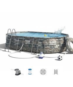Bestway 56719 | Size 20.0 x 12.0 x 4.00 Ft | Power Steel Oval Metal Frame Portable Ready-Made Swimming Pool