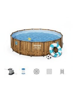 Bestway 56725 | Size 16.0 x 16.0 x 4.00 Ft | Power Steel Vista Series Round Metal Frame Portable Ready-Made Swimming Pool