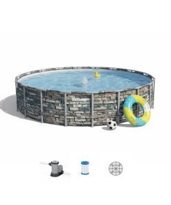 Bestway 56883 | Size 20.0 x 20.0 x 4.50 Ft | Power Steel Round Metal Frame Portable Ready-Made Swimming Pool