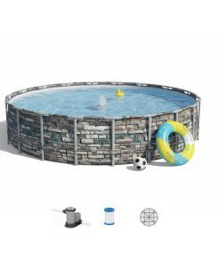 Bestway 56889 | Size 22.0 x 22.0 x 4.50 Ft | Power Steel Round Metal Frame Portable Ready-Made Swimming Pool
