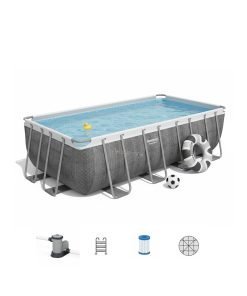 Bestway 56996 | Size 16.0 x 8.0 x 4.00 Ft | Power Steel Rectangular Metal Frame Portable Ready-Made Swimming Pool