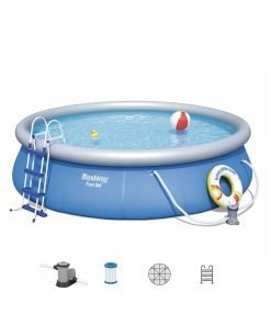 Bestway 57316 | Size 15.0 x 15.0 x 2.75 Ft | Fast Set Inflatable Round Portable Ready-Made Swimming Pool