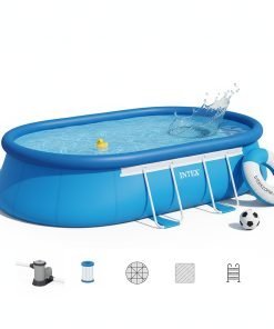 Intex 26191 | Size 18.0 x 10.0 x 3.50 Ft | Easy Set Oval Inflatable Portable Above Ground Swimming Pool