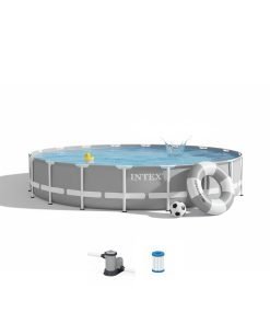 Intex 26731EH | Size 18.0 x 18.0 x 4.00 Ft | Prism Frame Round Metal Frame Portable Ready-Made Swimming Pool