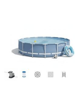 Intex 26752 (Box Dam.) | Size 18.0 x 18.0 x 4.00 Ft | Prism Frame Round Metal Frame Portable Ready-Made Swimming Pool