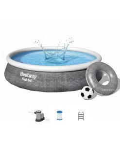 Bestway 57372 | Size 15.0 x 15.0 x 4.0 Ft | Inflatable Round Fast Set Portable Ready-Made Swimming Pool