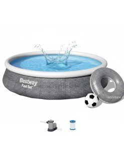Bestway 57376 | Size 13.0 x 13.0 x 3.0 Ft | Inflatable Round Fast Set Portable Ready-Made Swimming Pool