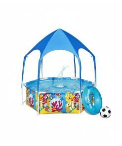 Bestway 5618T | Size 6.0 x 6.0 x 1.6 Ft | Steel Pro Round Metal Frame Portable Splash-in-Shade Swimming Pool