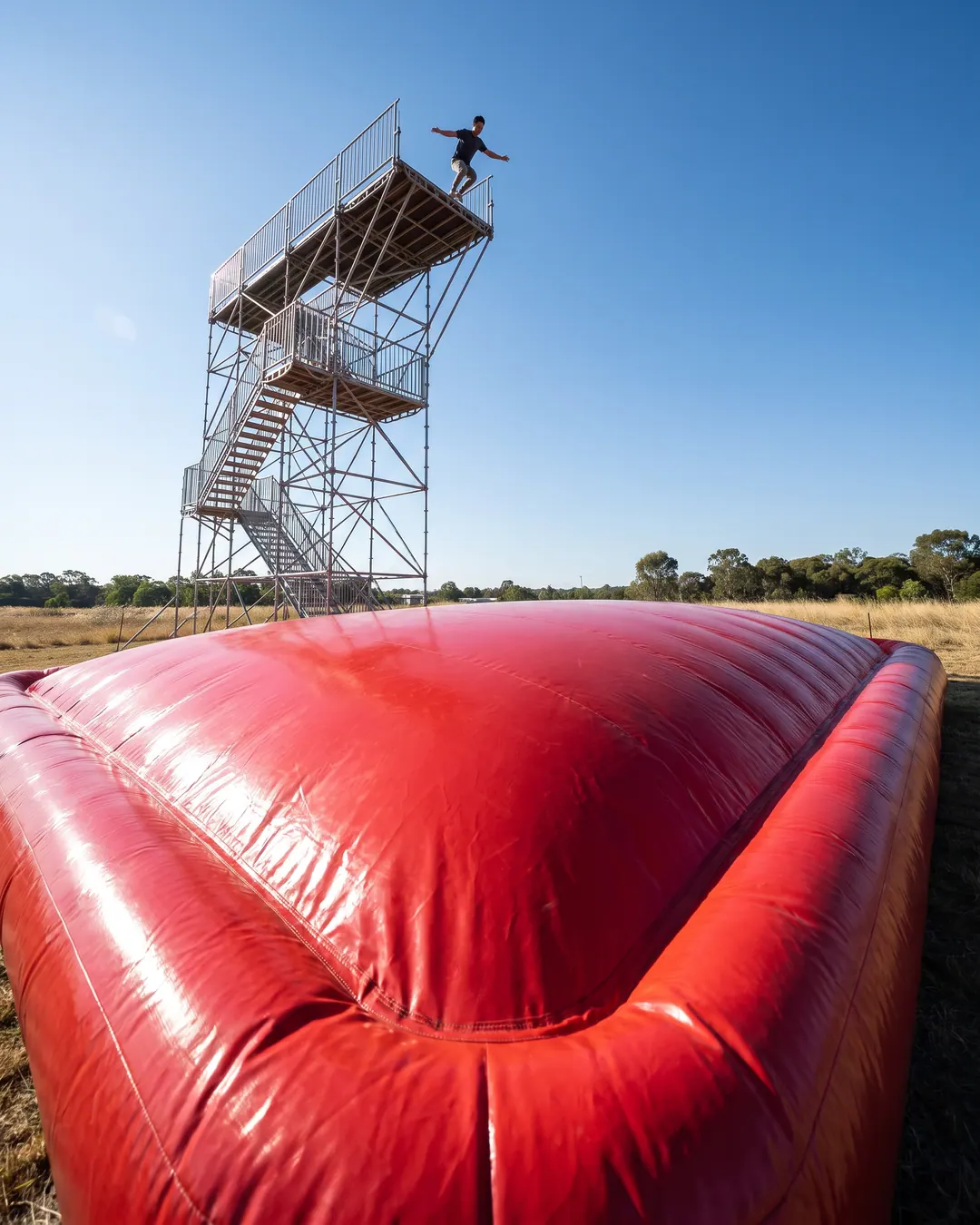 Bag jump landing airbag at an outdoor adventure event