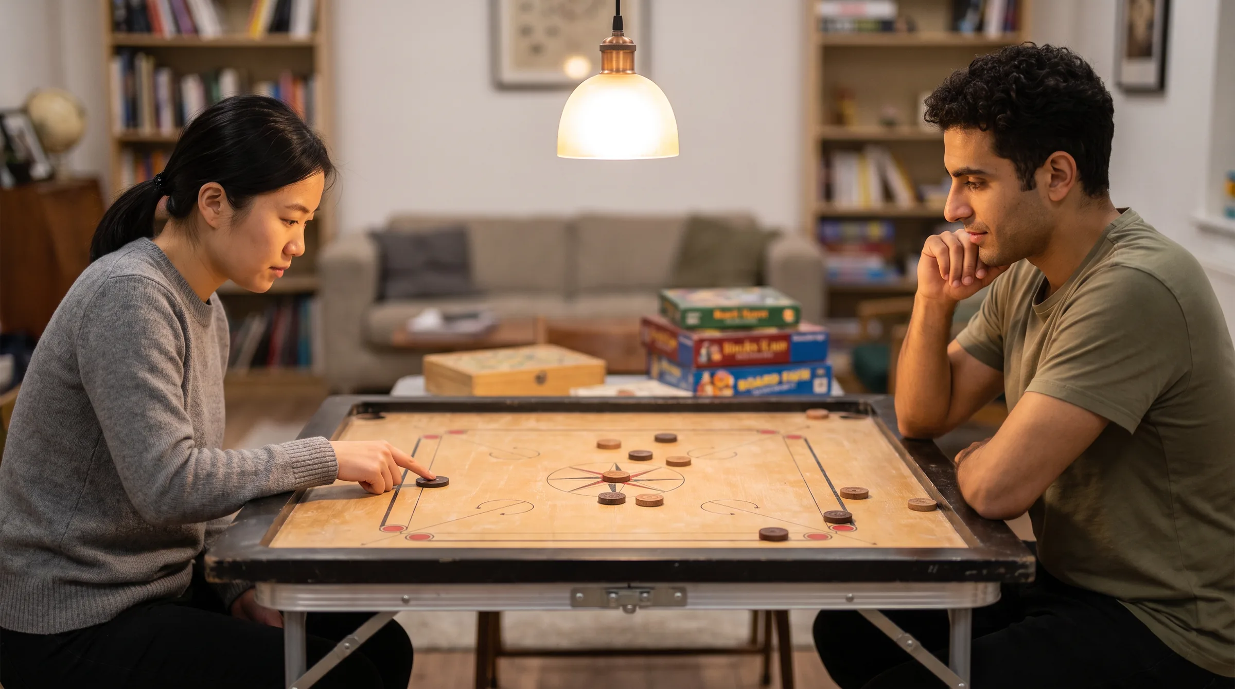 Carrom Board, in use