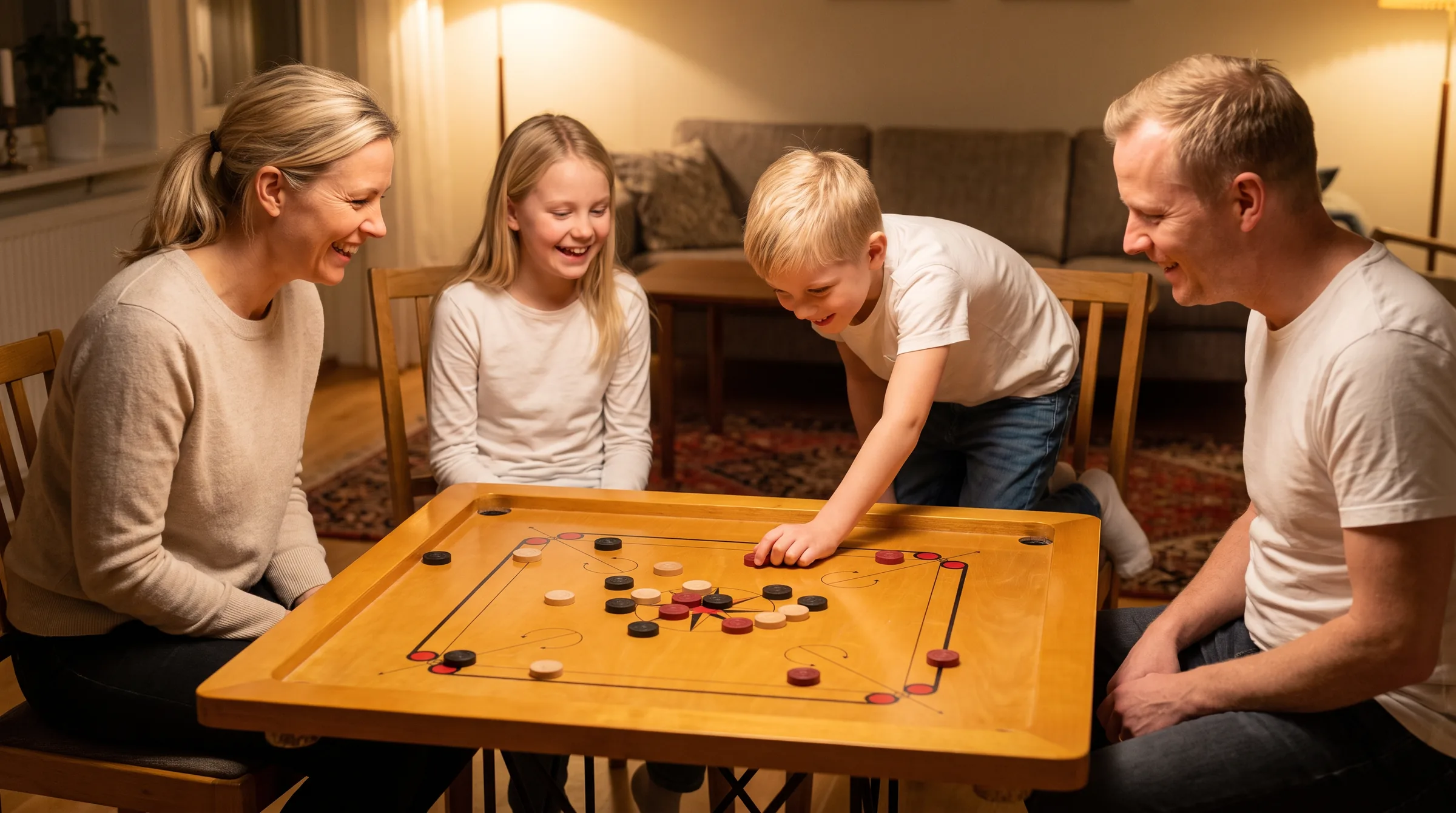 Carrom Board, in use