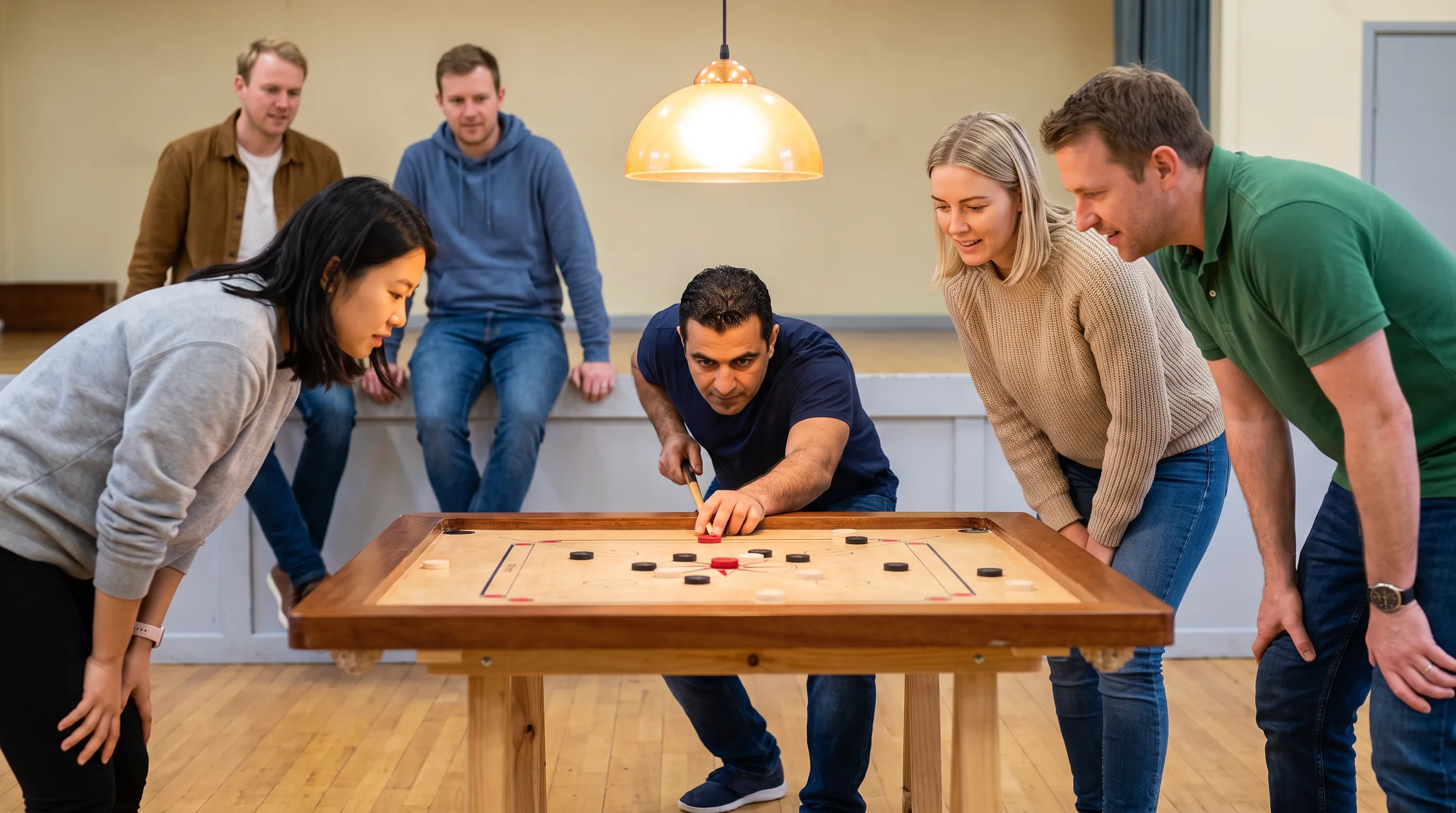 Carrom Board, in use