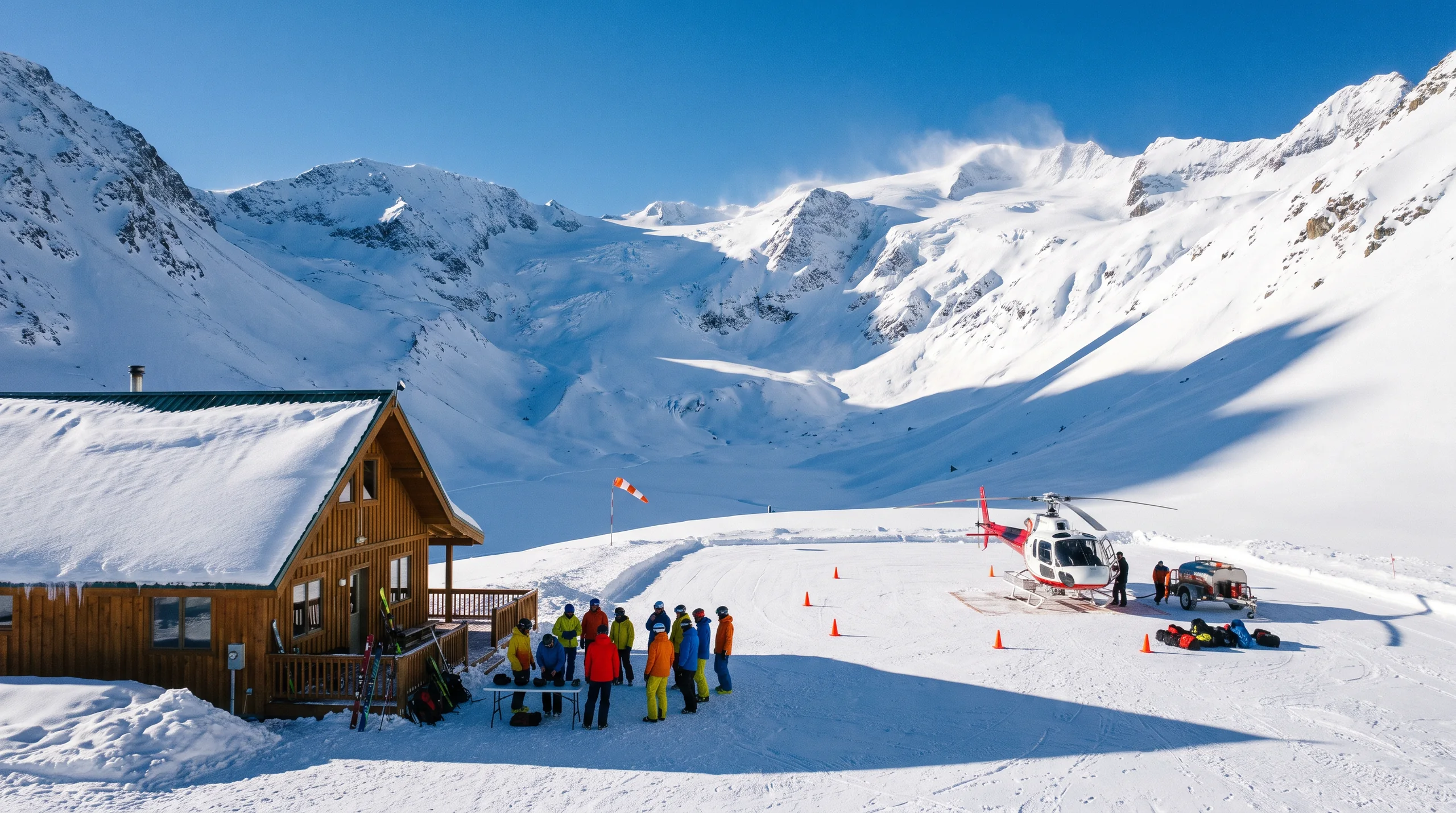 Heli-Ski Setup, at a site