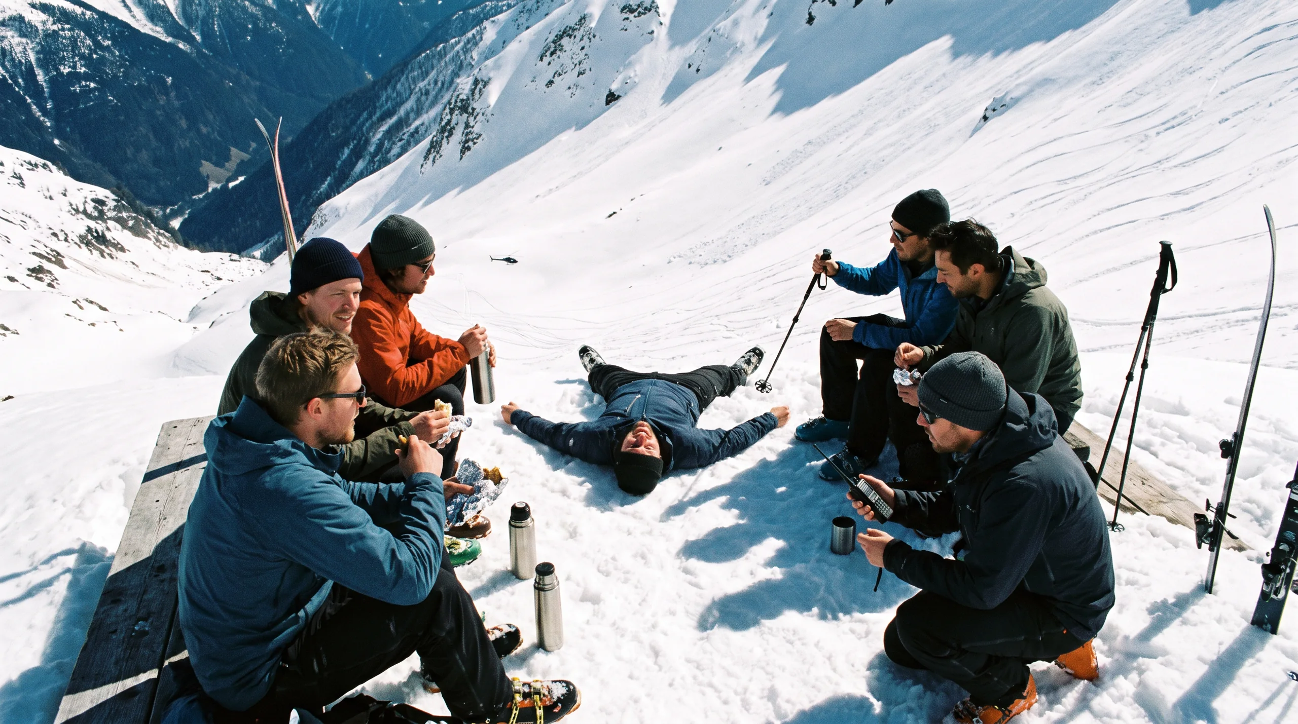 Heli-Ski Setup, at a site