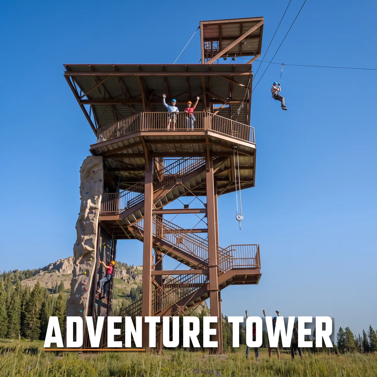 Adventure Tower with Climbing, Zipline and Jump Activities