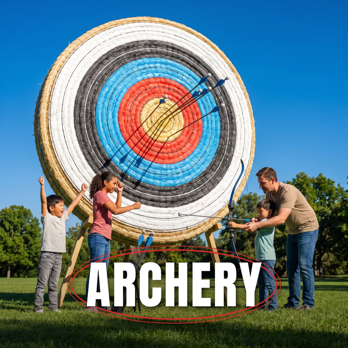 Archery Range Setup with Bows, Arrows and Targets