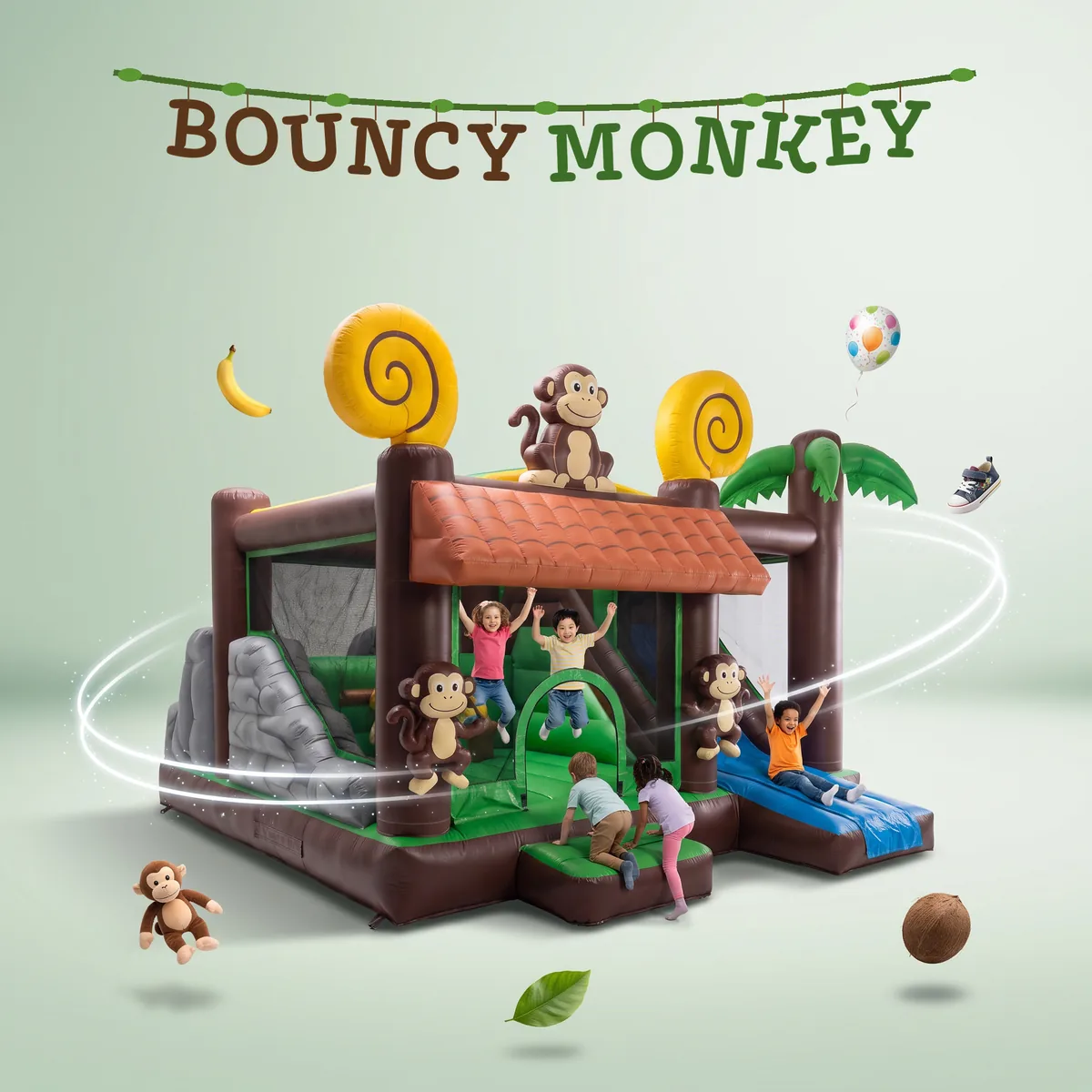 Bouncy Monkey Inflatable Bounce House with Slide