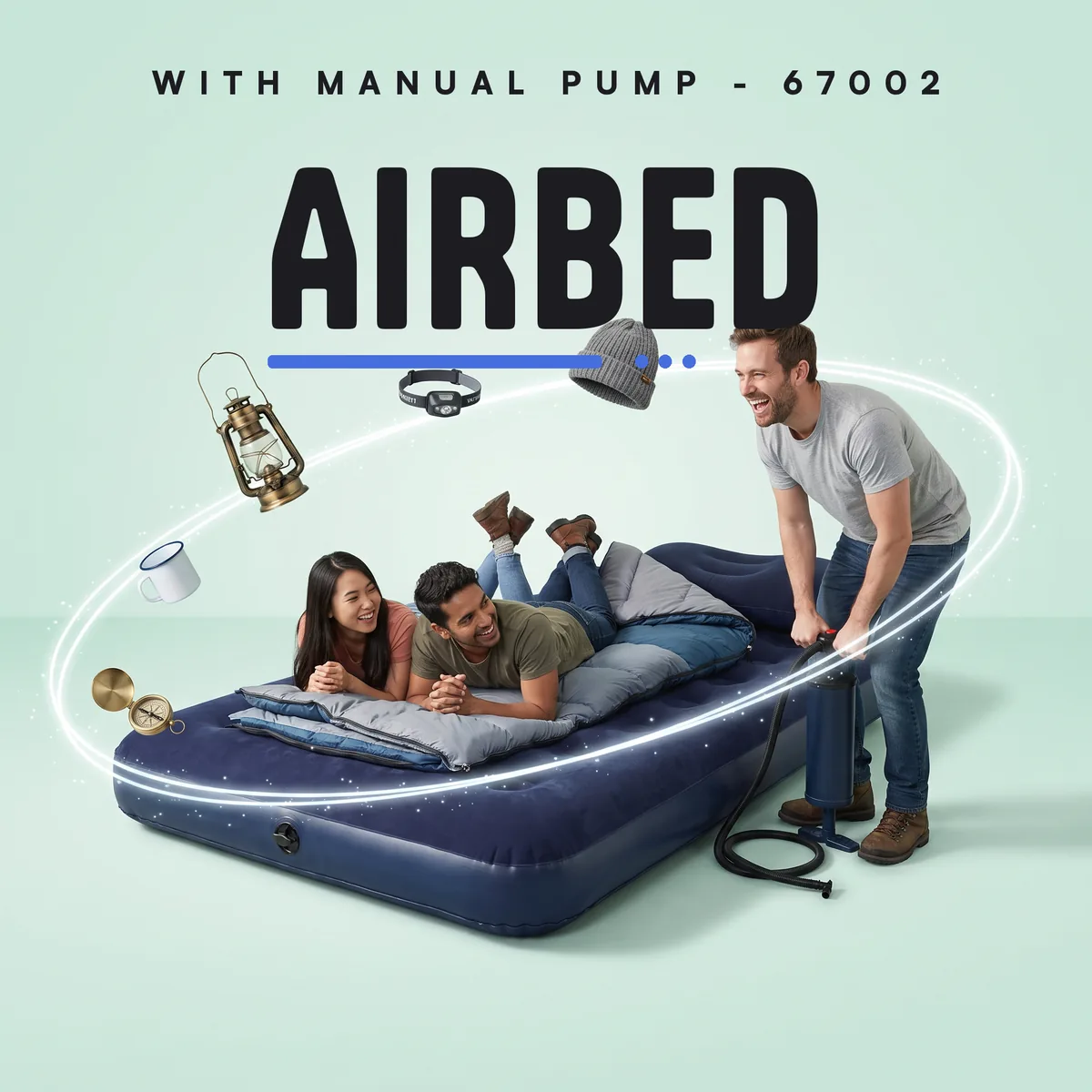 Bestway Flocked Double Airbed with Foot Pump 67002